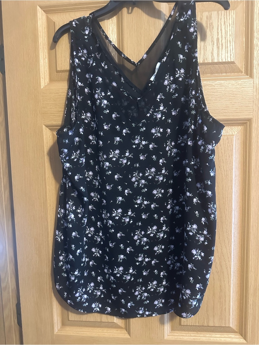 Maurices Black Floral V-Neck Mesh-Trim Camisole